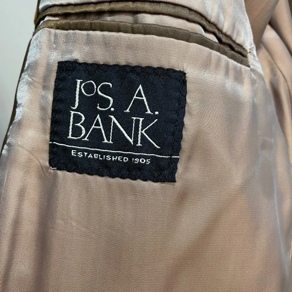 JoS A Bank Wool Cashmere Suit‎ Sport Coat Mens Tan Brown 46R Academia 2 Button